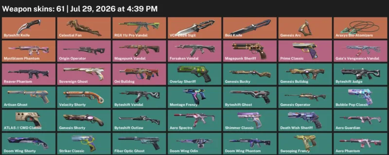 Valorant Accounts listing: LVL 327 · Bolt Knife & Byteshift Knife · 61 Skins - Diamond 3, 61 skins