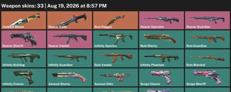 Valorant account inventory for LVL 308 · Reaver Knife & Ruin Dagger