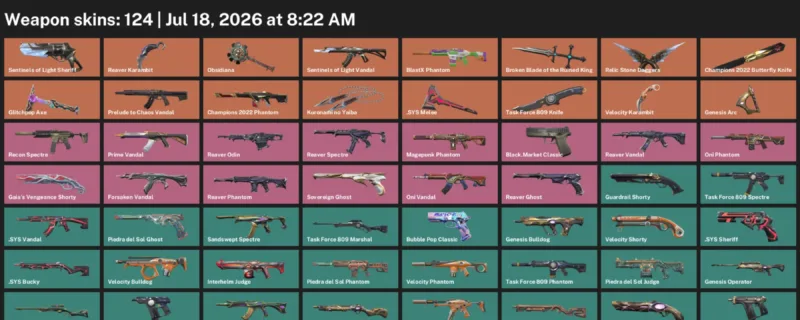 Valorant Accounts listing: LVL 199 · .SYS Melee & Broken Blade of the Ruined King · 124 Skins - Bronze 1, 124 skins
