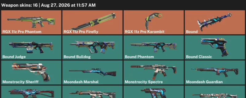 Valorant account inventory for LVL 50 · RGX 11z Pro Karambit & Bound Phantom