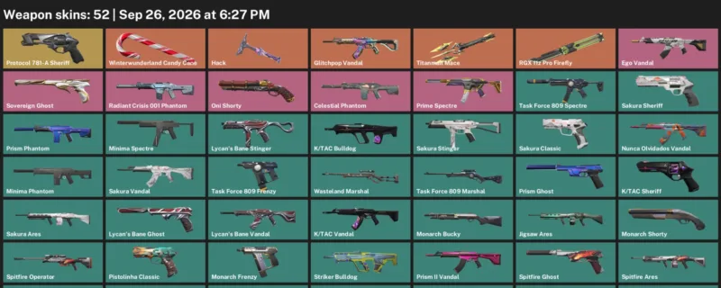 Valorant account inventory for LVL 47 · Glitchpop Vandal & Ego Vandal