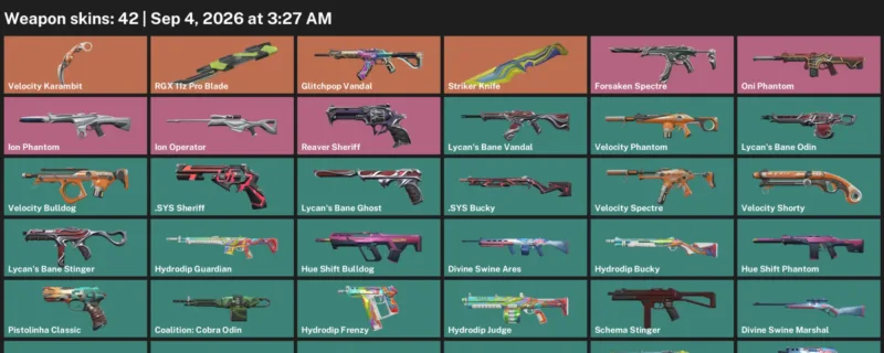 Valorant account inventory for LVL 84 · RGX 11z Pro Blade & Striker Knife & 42 Skins RGX 11z Pro Blade