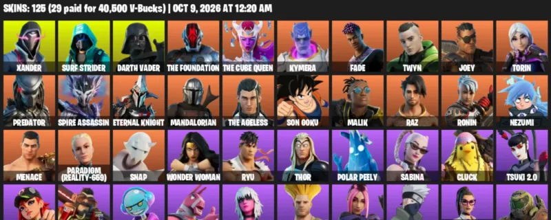 Fortnite account inventory for Xander - Surf Strider - 120 Outfits