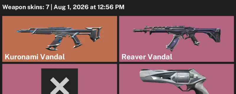 Valorant account inventory for LVL 77 · Kuronami Vandal & Reaver Vandal