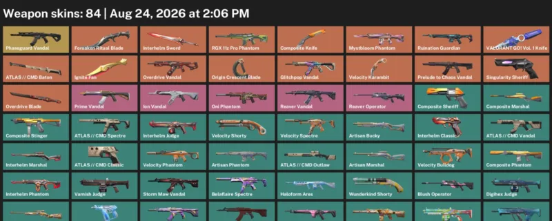 Valorant account inventory for LVL 155 · Ignite Fan & Composite Knife & Forsaken Ritual Blade