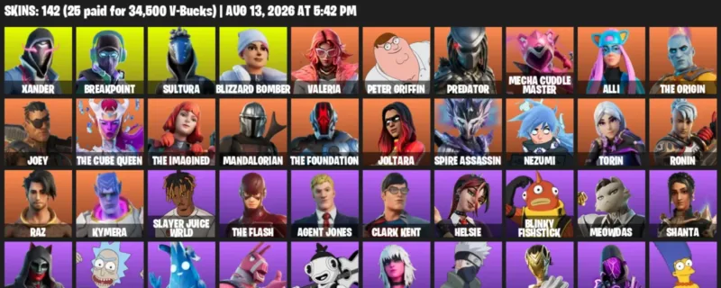 Fortnite account inventory for LVL 2570 - Xander - Breakpoint - 142 Outfits