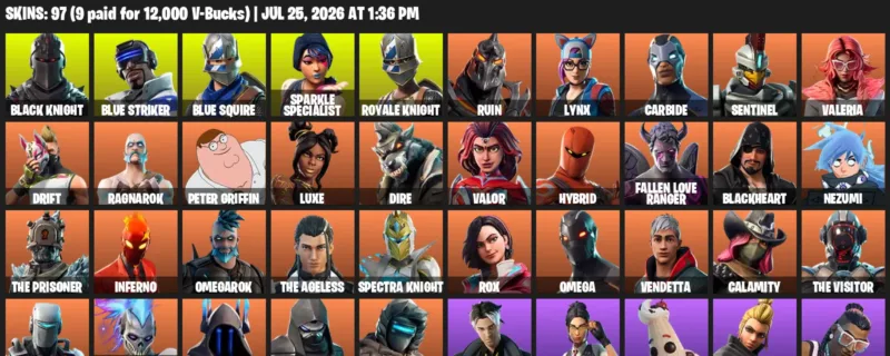 Fortnite Accounts listing: LVL 1843 - Black Knight - Blue Striker - 97 Outfits - 97 outfits