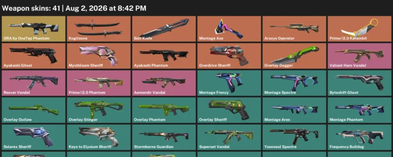 Valorant account inventory for LVL 171 · 2.0 Karambit & Araxys Operator