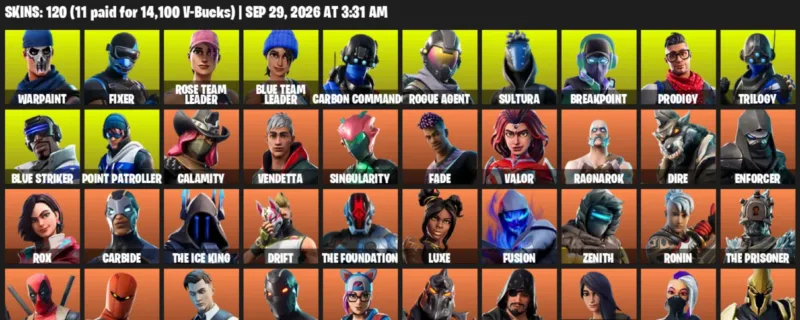 Fortnite account inventory for Warpaint - Fixer - 120 Outfits