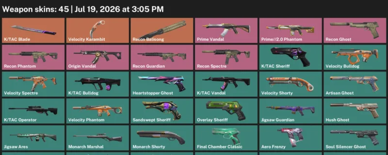 Valorant Accounts listing: LVL 247 · K/TAC Blade & Velocity Karambit · 45 Skins - Silver 3, 45 skins