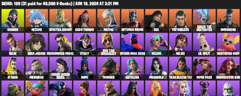 Fortnite account inventory for LVL 896 - Xander - Nezumi - 109 Outfits
