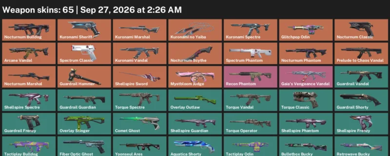 Valorant account inventory for LVL 89 · Kuronami no Yaiba & Nocturnum Scythe & Arcane Vandal