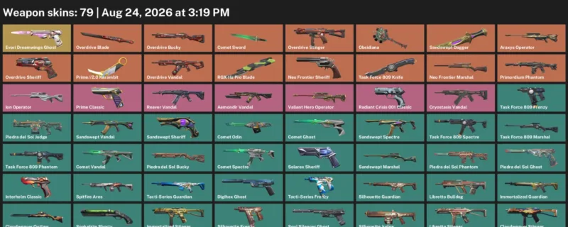 Valorant account inventory for LVL 241 · RGX 11z Pro Blade & 2.0 Karambit