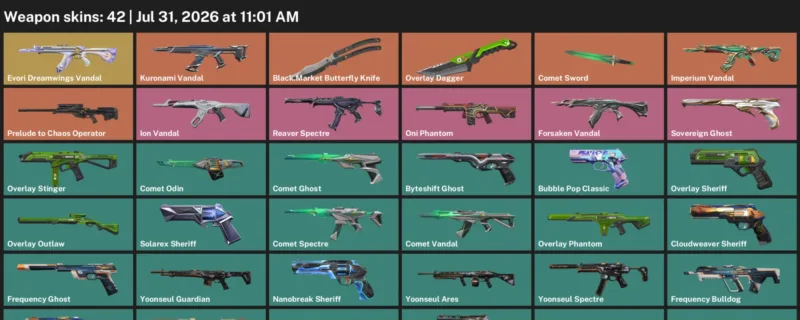 Valorant account inventory for LVL 141 · Overlay Dagger & Cloudweaver Sheriff