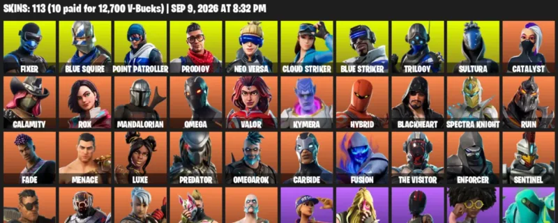 Fortnite account inventory for LVL 1907 - Fixer - Blue Squire - 113 Outfits