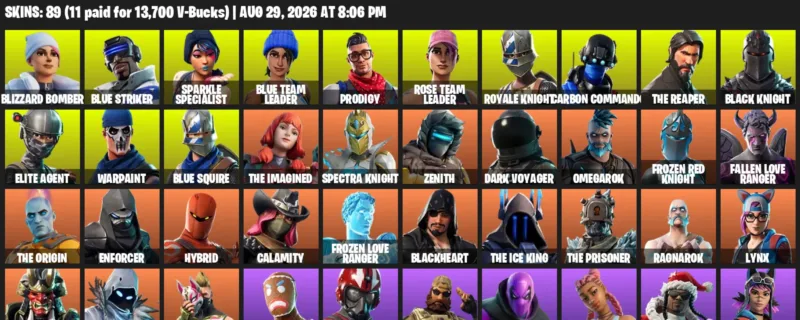 Fortnite account inventory for LVL 1210 - Blizzard Bomber - Blue Striker - 89 Outfits