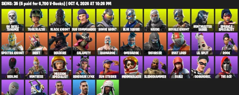 Fortnite account inventory for OG Skull Trooper - Trailblazer - 35 Outfits