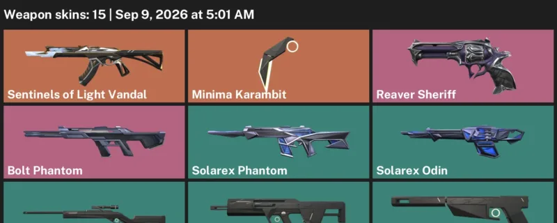 Valorant account inventory for LVL 23 · Minima Karambit & Reaver Sheriff