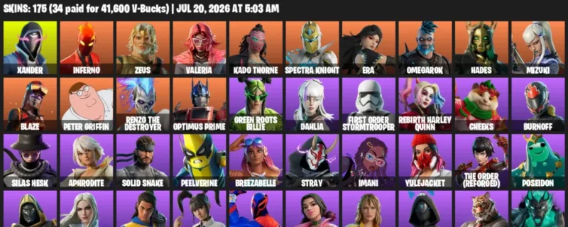 Fortnite Accounts listing: LVL 3047 - Xander - Inferno - 175 Outfits - 175 outfits