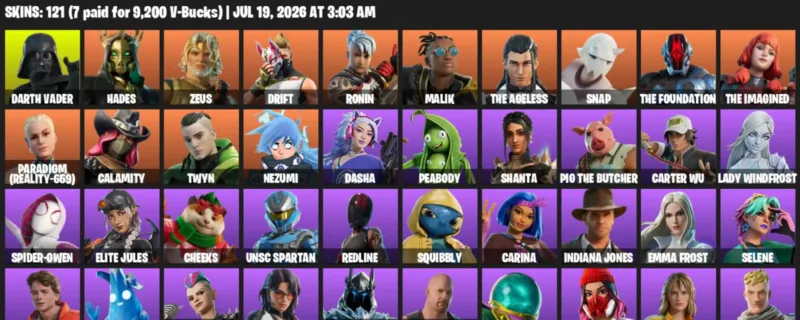 Fortnite Accounts listing: LVL 1849 - Darth Vader - Hades - 121 Outfits - 121 outfits