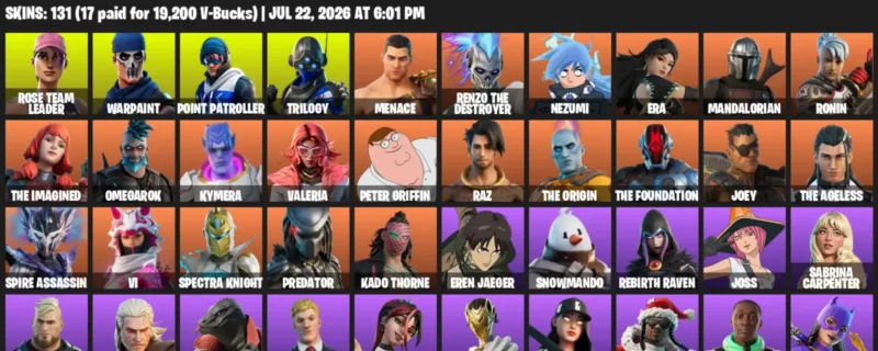 Fortnite Accounts listing: LVL 2189 - Rose Team Leader - Warpaint - 131 Outfits - 131 outfits