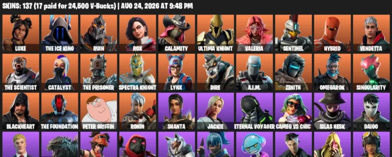 Fortnite account inventory for LVL 1695 - Luxe - The Ice King - 137 Outfits