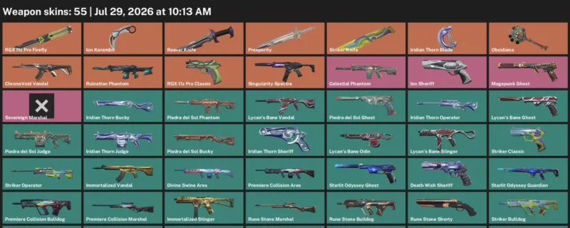 Valorant Accounts listing: LVL 150 · Ion Karambit & Iridian Thorn Blade · 55 Skins - Diamond 1, 55 skins
