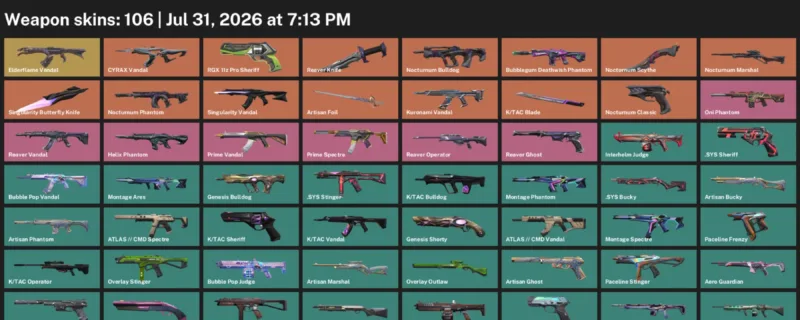 Valorant account inventory for LVL 130 · Reaver Knife & Nocturnum Scythe