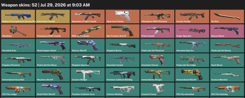 Valorant Accounts listing: LVL 165 · RGX 11z Pro Blade · 52 Skins - Diamond 2, 52 skins