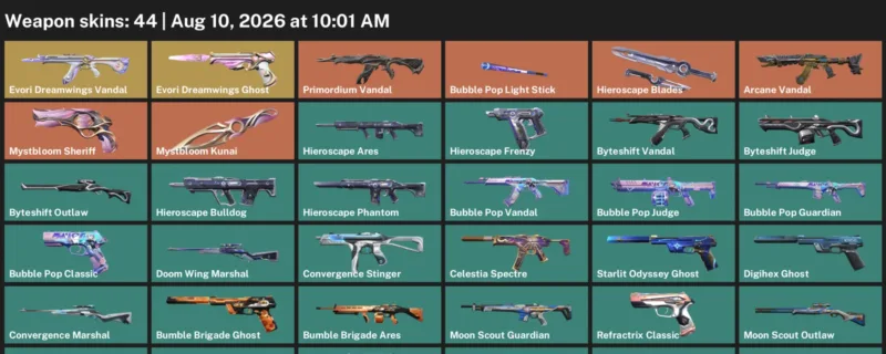 Valorant account inventory for LVL 155 · Arcane Vandal & Bubble Pop Vandal