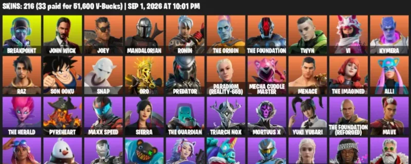 Fortnite account inventory for LVL 1972 - Breakpoint - John Wick - 216 Outfits