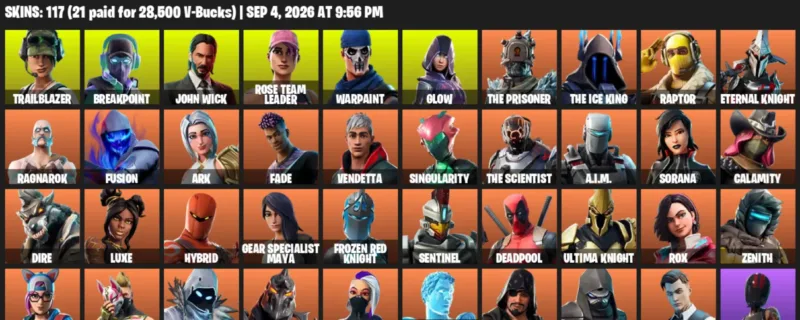 Fortnite account inventory for LVL 885 - Trailblazer - Breakpoint - 117 Outfits