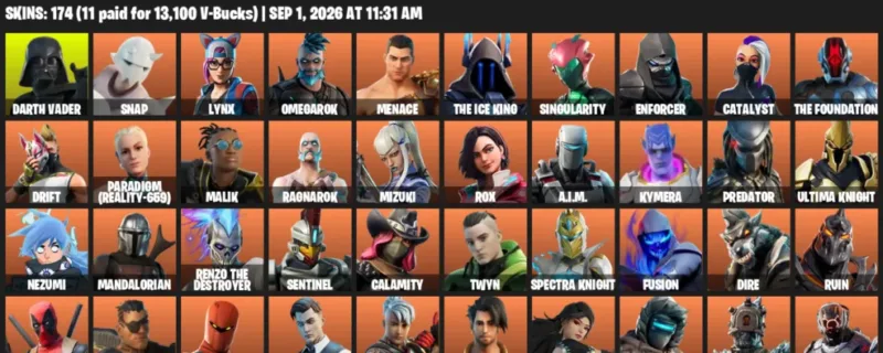 Fortnite account inventory for LVL 2127 - Darth Vader - Snap - 174 Outfits