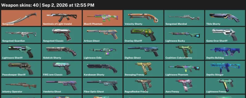 Valorant account inventory for LVL 296 · Depths Vandal & BlastX Phantom