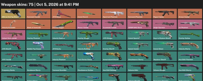 Valorant account inventory for LVL 218 · Velocity Karambit & Overlay Dagger