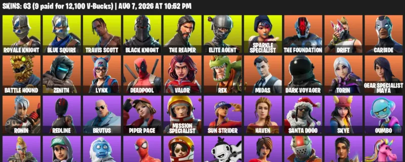Fortnite account inventory for LVL 1430 - Royale Knight - Blue Squire - 63 Outfits