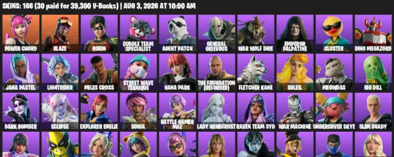 Fortnite account inventory for LVL 1924 - Power Chord - Blaze - 166 Outfits