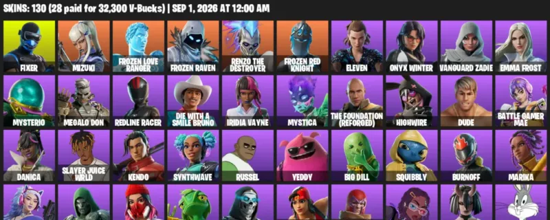 Fortnite account inventory for LVL 2195 - Fixer - Mizuki - 130 Outfits