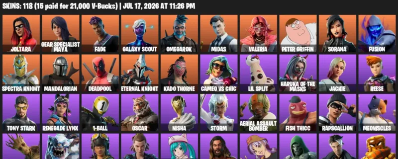 Fortnite Accounts listing: LVL 2157 - Joltara - Gear Specialist Maya - 118 Outfits - 118 outfits