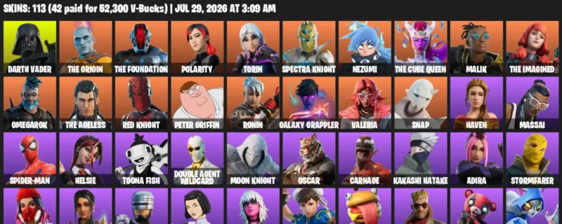Fortnite Accounts listing: LVL 2749 - Darth Vader - The Origin - 113 Outfits - 113 outfits