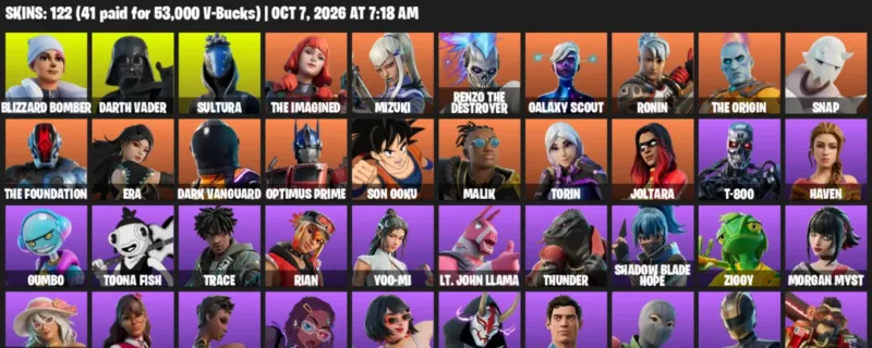 Fortnite account inventory for Blizzard Bomber - Darth Vader - 120 Outfits