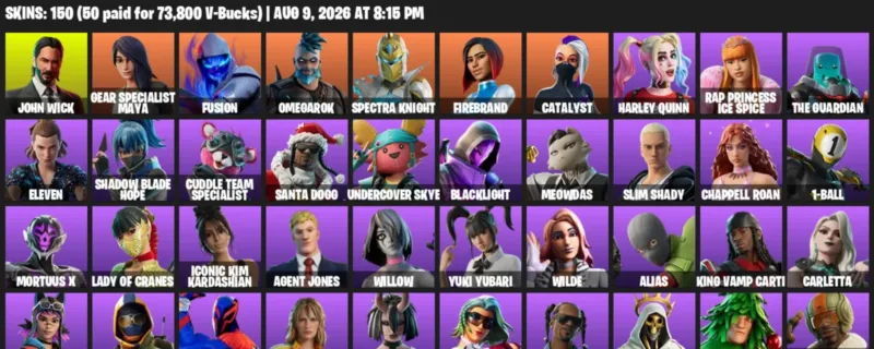 Fortnite account inventory for LVL 1603 - John Wick - Gear Specialist Maya - 150 Outfits
