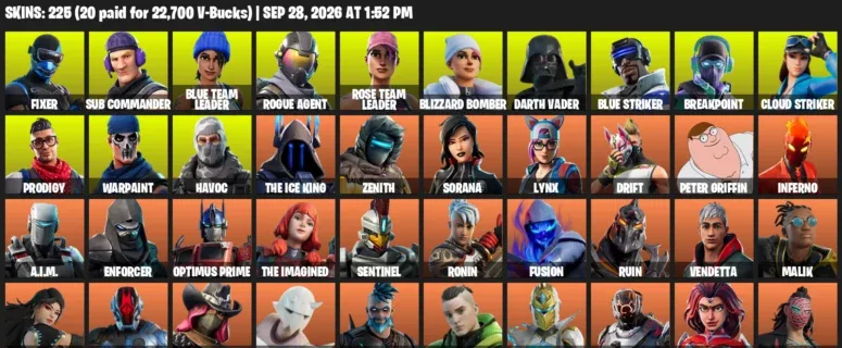 Fortnite account inventory for Fixer - Sub Commander - 120 Outfits