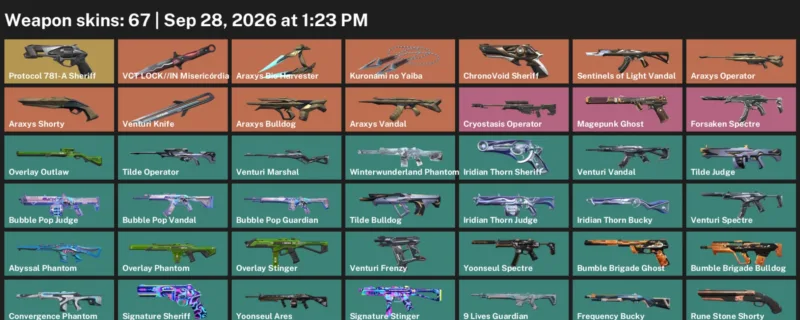 Valorant account inventory for LVL 89 · Kuronami no Yaiba & Venturi Knife & 67 Skins Kuronami no Yaiba