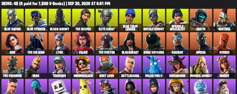 Fortnite account inventory for Blue Squire - Blue Striker - 48 Outfits