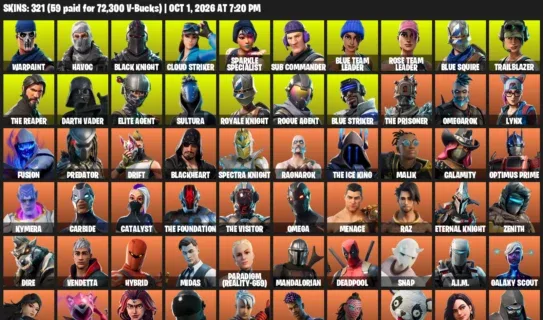Fortnite account inventory for Warpaint - Havoc - 120 Outfits