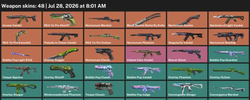 Valorant Accounts listing: LVL 56 · Black.Market Butterfly Knife & Nocturnum Scythe · 48 Skins - Bronze 2, 48 skins