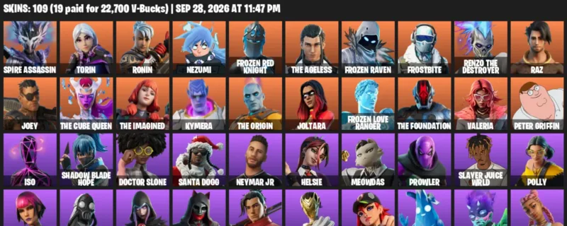 Fortnite account inventory for Spire Assassin - Torin - 109 Outfits