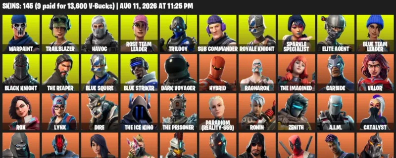 Fortnite account inventory for LVL 1569 - Warpaint - Trailblazer - 145 Outfits