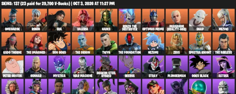 Fortnite account inventory for Omegarok - Ronin - 120 Outfits